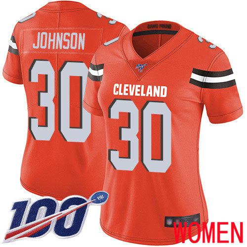 Cleveland Browns D Ernest Johnson Women Orange Limited Jersey #30 NFL Football Alternate 100th Season Vapor Untouchable